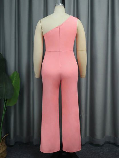 Women One Shoulder Jumpsuit Big Flowers Long Sexy Backless High Waist  Wide Leg Straight One Piece Classy Evening Party Rompers