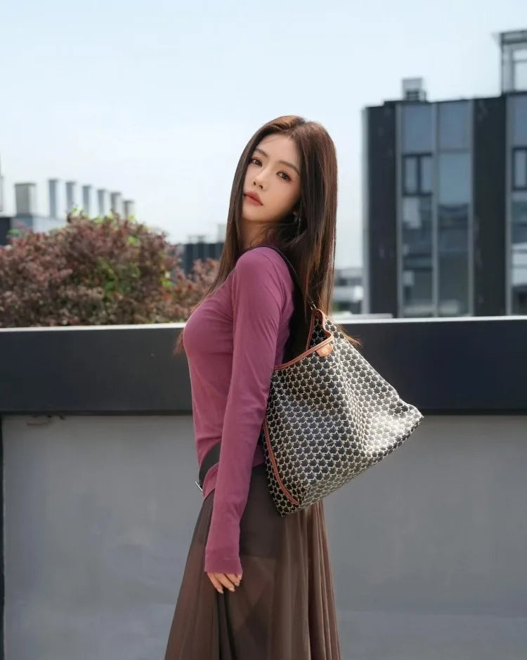 Designer Hobo Bags For Women Luxury Brand High Quality Monogram Canvas Smooth Leather Handle Large Capacity Elegant Shoulder Bag