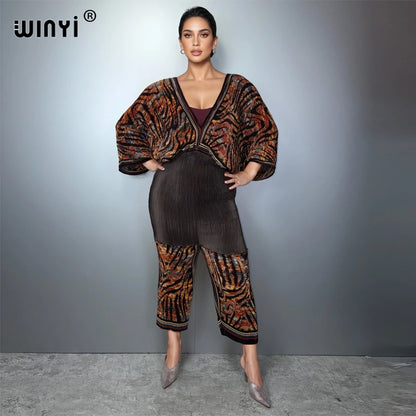 WINYI Women's Slim Fit Pleated women's jumpsuits and rompers Abaya Dubai Style Luxury Party Wear Muslim Beach Holiday Fashion