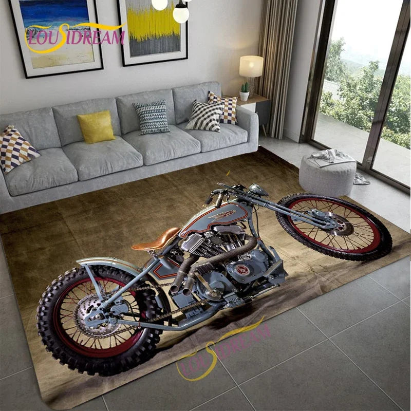 Retro Motorcycle Area Rug Carpet Moto Fans Non-slip Large Door Step Mat Bathmat for Living Room Bedroom Entrance Home Decoration