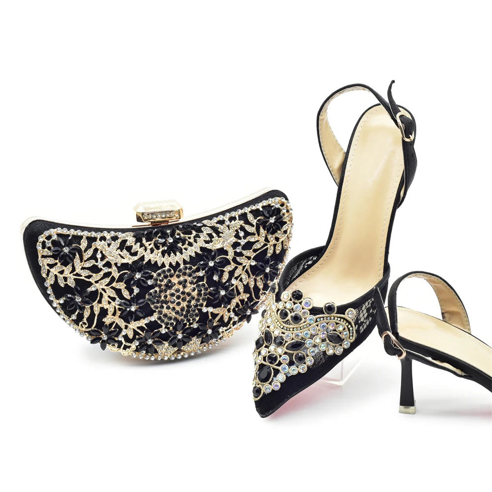 Italian Shoe and Bag Set for Party In Women Shoes for Women 2025 Designer Luxury Hollow Design Trendy Party Ladies Shoes and Bag