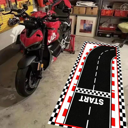 VIKAMA Retro Tire Print Motorcycle Pit Mat Anti Slip Waterproof Oil Resistant Floor Rug For Motorbike Garage Workshop Parking