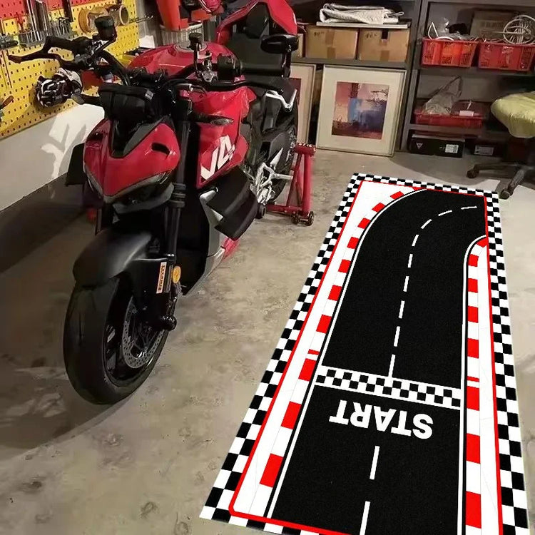 VIKAMA Retro Tire Print Motorcycle Pit Mat Anti Slip Waterproof Oil Resistant Floor Rug For Motorbike Garage Workshop Parking