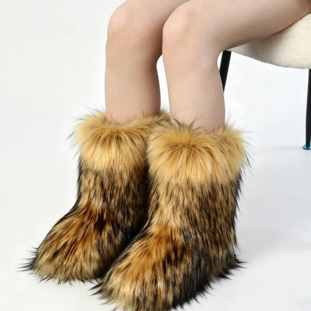 Winter Fluffy Women's Faux Fur Boots Plush Warm Woman Snow Boots 2026 Luxury Girls Furry Platform Boots Women's Ankle Boots