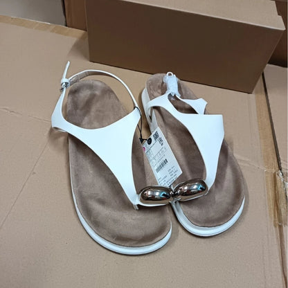 Hot Sale Women Metal Clip Toe Flip Flops Summer 2026 Plus Size Non-Slip Thick Sole Beach Sandals Fashion Trendy Outdoor Casual Slides