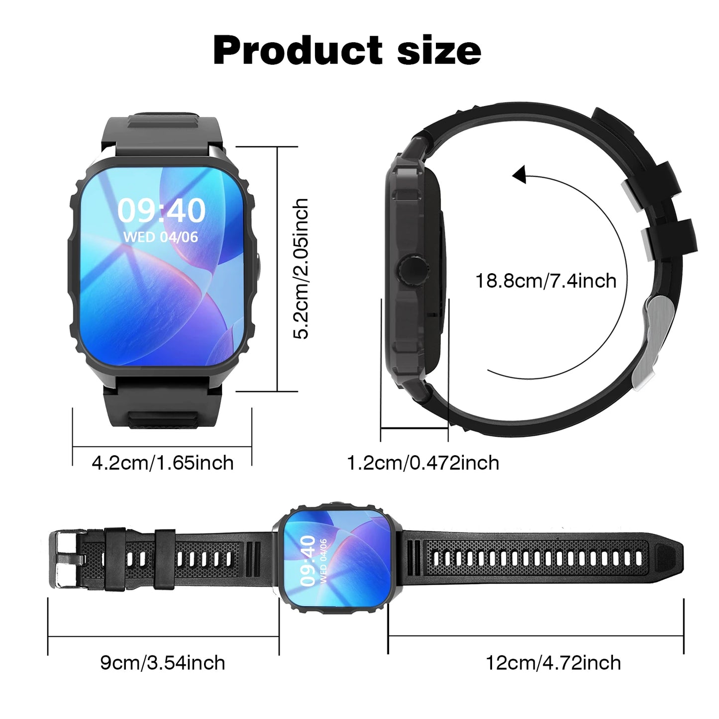 New Lightweight Casual Running Smart Watch, SMS Alerts, Wireless Calling, Changeable Watch Faces, Fitness Monitor, Music Playback, Weather Forecast,Suitable for Iphone & Android