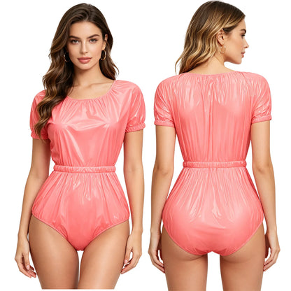 Men Women Waterproof Glossy Bodysuit Leak-proof Washable Diaper Cover Elderly Bedridden Special Needs Adaptive Jumpsuit Swimwear