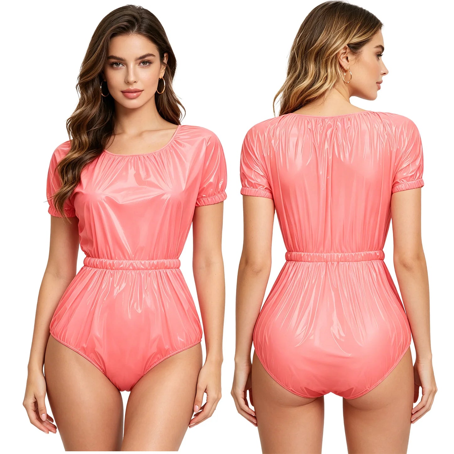 Men Women Waterproof Glossy Bodysuit Leak-proof Washable Diaper Cover Elderly Bedridden Special Needs Adaptive Jumpsuit Swimwear