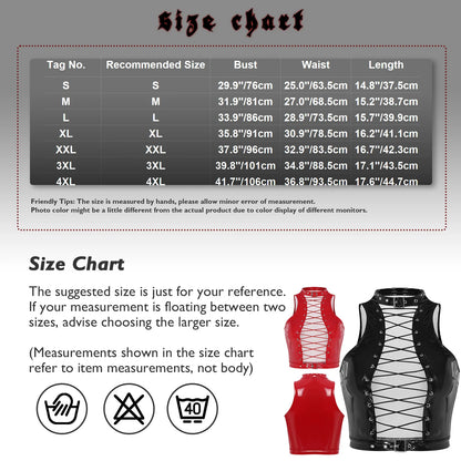 Women Leather Vest Gothic Steampunk Wet Look Hollow Out T-shirt Slim Bodycon Streetwear Sleeveless Crop Top Party Clubwear