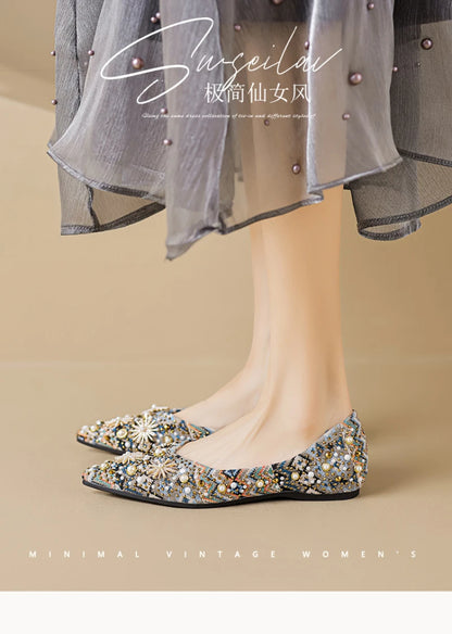 Women Retro Soft Sole Single Shoes Summer Unique Design Shallow Mouth Bean Shoes Plus Size Comfort All Match Daily Casual