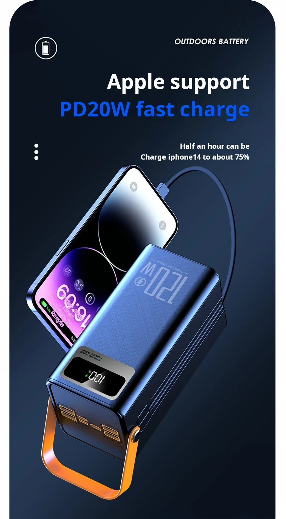 Gaiaray Portable Power Bank 50000mAh 80000mAh Large Capacity External Power Battery 120W Fast Charge With USB Type-C LED Light