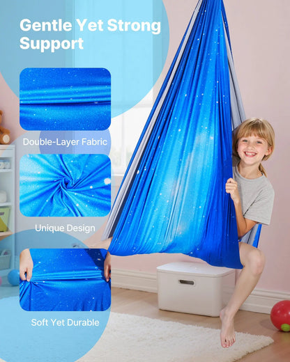 Sensory Swing, Double-Layer Fabric Sensorys Hammock, Indoor & Outdoor Sensory Swing with 360° Swivel Hanger, O-Sling, Holds up to 300lbs, Adjustable Aerial Yoga, Hanging Swings for Kids