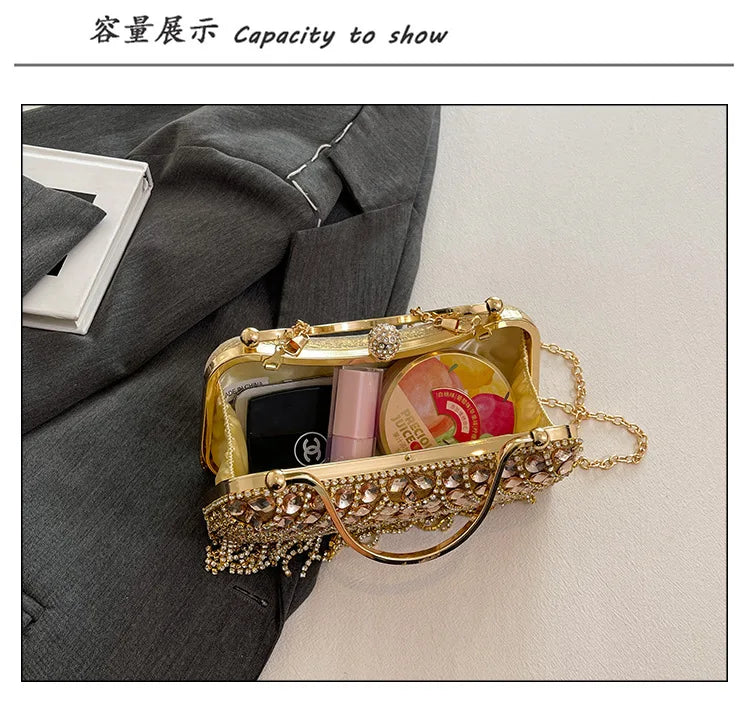 Super Exquisite Diamonds Frame Handbags Gold Silver Hasp Chains Designer New Style Shoulder Bags for Women 2025 Fashion Party