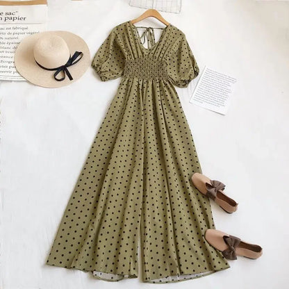 Jumpsuit Women Summer New Temperament Polka Dot V-neck High Waist Casual Wide Leg Jumpsuit Elegant Party One Piece Jumpsuits
