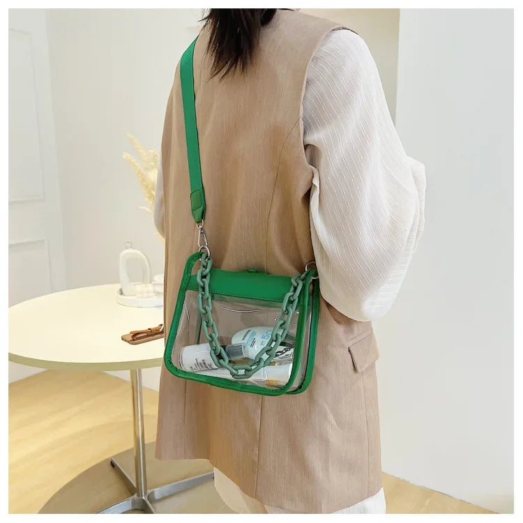Clear Crossbody Bag for Women PVC Transparent Single Shoulder Chain Portable Messenger Bags Small Square  Satchel Bag Girls Gift