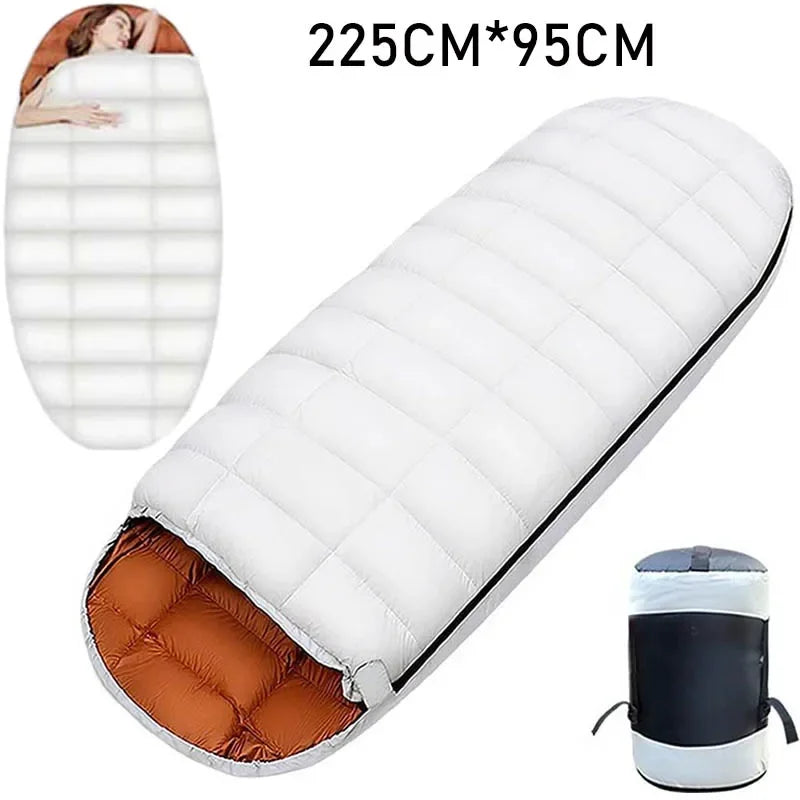 Wider Waterproof Down Sleeping Bag 225CM*95CM for Winter Cold Weather -25~0 ℃ Camping Hiking Backpacking with Compression Sack