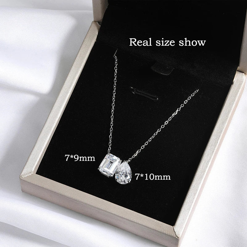 Smyoue 2 Gems Pear Cut Zircon Moissanite Necklace for Women Lab Diamond Pendant Certified Jewelry Pure S925 Sterling Silver