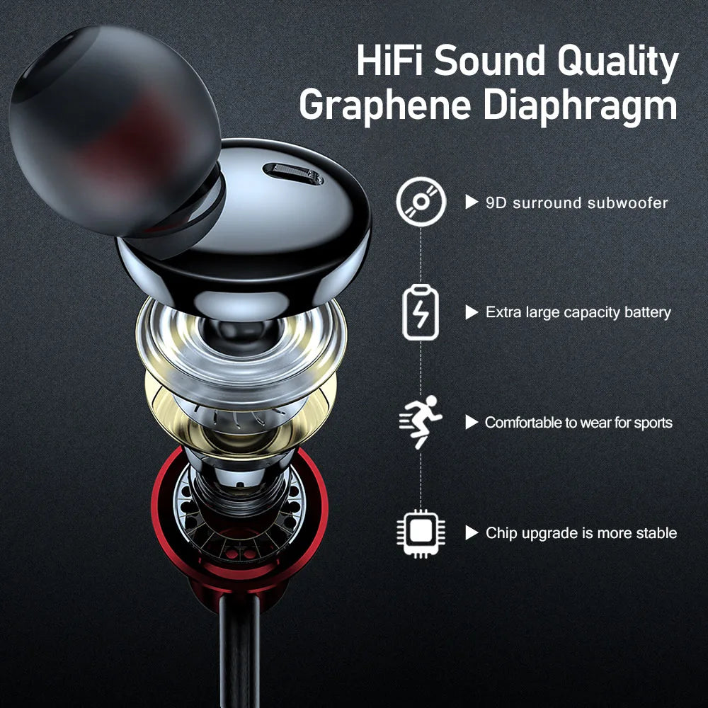 EARDECO 100 Hours Playback Bluetooth Headphone Bass Inear Wireless Headphones Neckband Earphones Headphones Sport Stereo TF Card