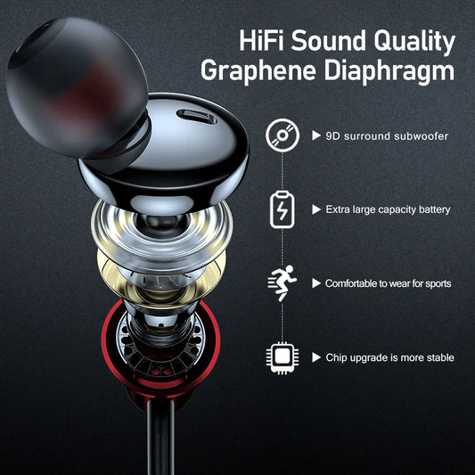 EARDECO 100 Hours Playback Bluetooth Headphone Bass Inear Wireless Headphones Neckband Earphones Headphones Sport Stereo TF Card