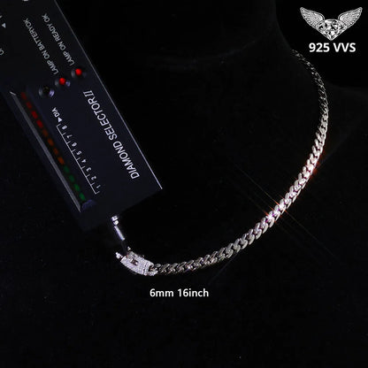 High Quality 925 Sterling Silver 6MM Cuban Link Chain Iced Out Moissanite Diamond Clasp Smooth Chain Necklace Gift for Women