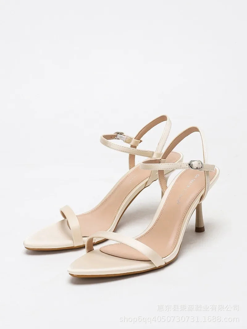 Elegant Heeled Sandals Women Luxury Satin Narrow Strap Design Ankle Strap Heels Sexy Pointed Toe Evening Designer Shoes Ladies