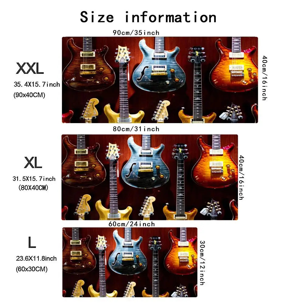 Electric Guitar Extended Gaming Mouse Pad Anti-slip Desk Mat Stitched Edge Aesthetic Decor for PC Gamer Office Setup