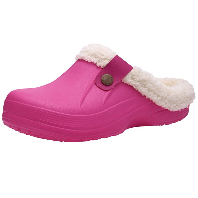 Smile Winter Fuzzy Slippers for Women Men Indoor Outdoor Fur Lined Clogs Waterproof Warm House Slippers Garden Clogs Light Shoes