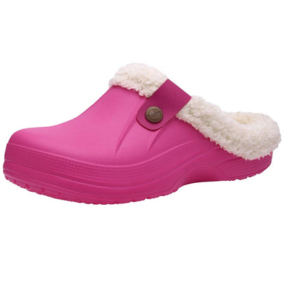 Smile Winter Fuzzy Slippers for Women Men Indoor Outdoor Fur Lined Clogs Waterproof Warm House Slippers Garden Clogs Light Shoes