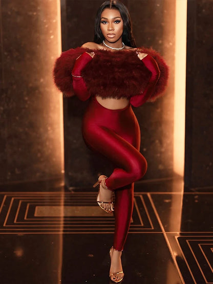 Weird Puss Furry Slash Neck Jumpsuits Woman Luxury Hipster Patchwork Trend Sexy Hollow Stretch Fitness Club Activity Overalls