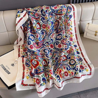 180*90cm Large Silk Satin Scarf Women Fashion Printed Scarf Spring And Summer Styles New Shawl Wrap Female Hand 2025 NEW
