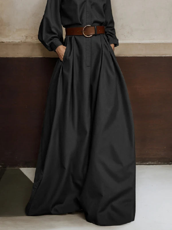 UOOZEE 2026 New Female Fashion High Waisted Wide Leg Jumpsuits Spring Long Sleeves Loose Buttoned V-Neck Office Jump Suits