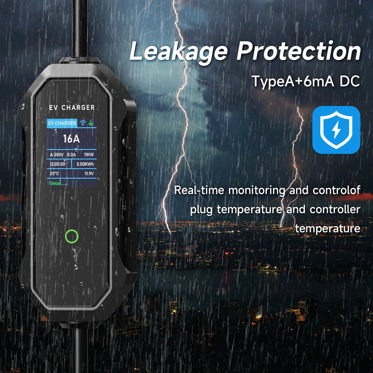 AFEEV 11KW 16A 3Phase Portable EV Charger GBT 20234 Wallbox EVSE Fast Charging Cable CEE Plug WiFi APP Bluetooth Remote Control