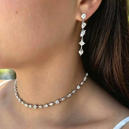 Certified Mixed Moissanite Tennis Necklace for Women S925 Silver Oval Pear Marquise Asscher Cut Full Lab Diamond Choker Jewelry