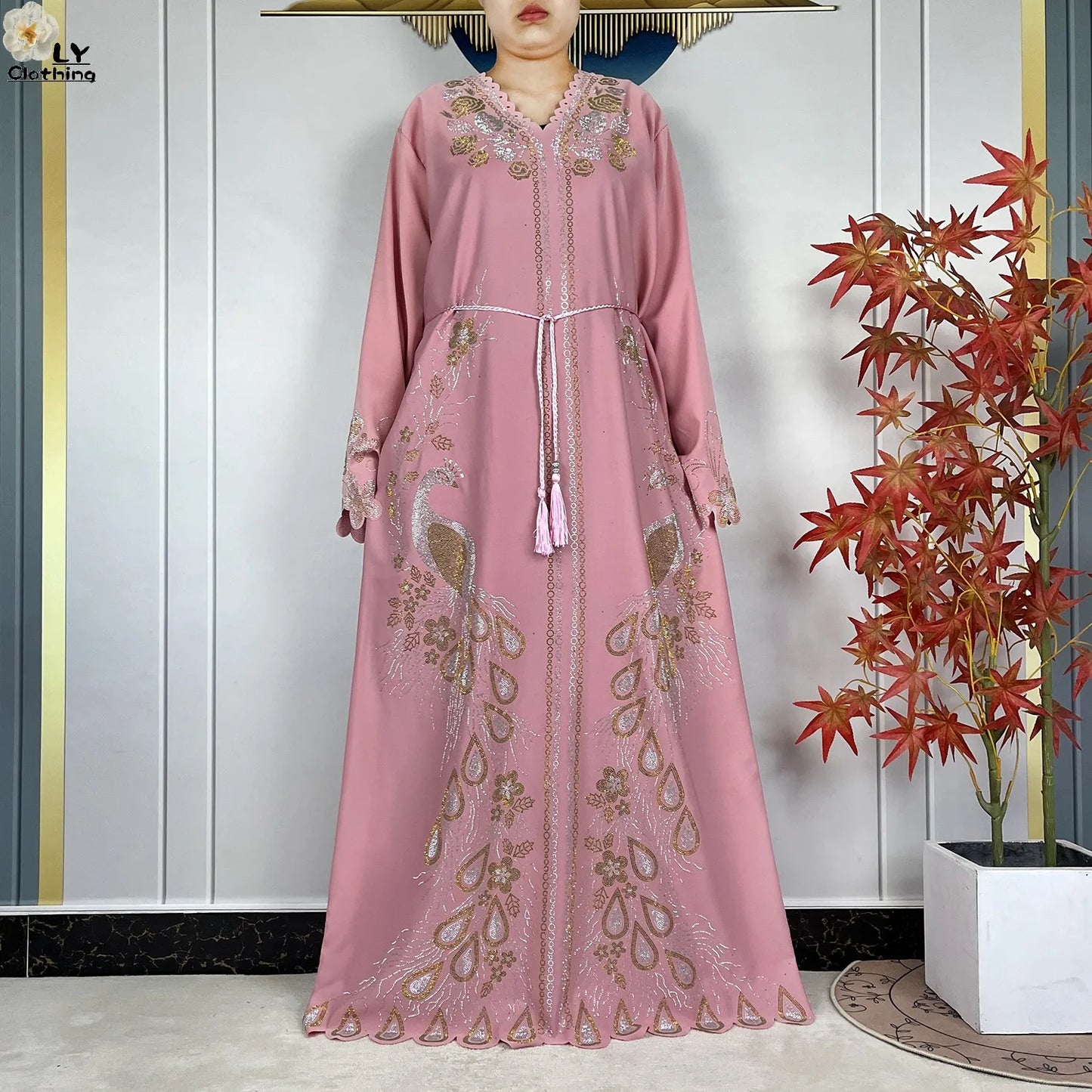 New Style Fashion Dubai Muslim Women Dress Elegant Arabic Femme Hijab Long Sleeve Chiffon Diamond Abaya Islamic Turkey Clothing