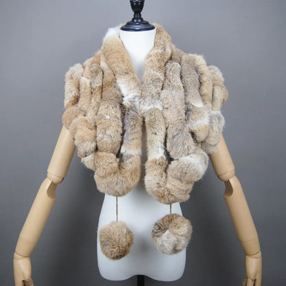 Women Fashion Outdoor Knit 100% Real Rabbit Fur Scarves New Lady Winter Real Rabbit Fur Scarf Natural Warm Soft Rabbit Fur Shawl