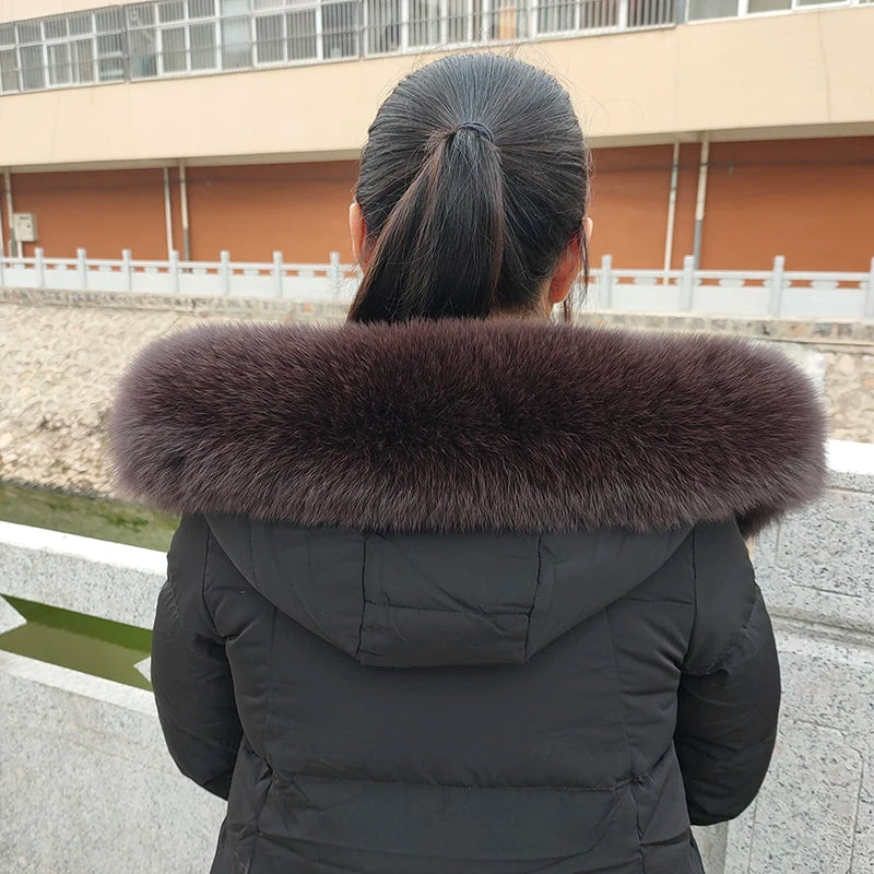 100% Real Fox Fur Collar Winter removable fur Hood Trims Warm Furry Decor Shawls for Coat Parkas Luxury Female fur Scarf