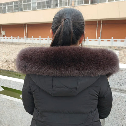 100% Real Fox Fur Collar Winter removable fur Hood Trims Warm Furry Decor Shawls for Coat Parkas Luxury Female fur Scarf