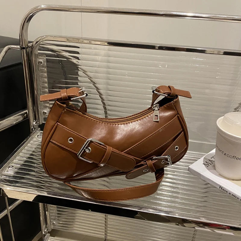 Y2K VintagePULeather WomenShoulderBag Small Crossbody Bag for Women Fashion Ladies Underarm Bag Clutch Purse Female Handbag