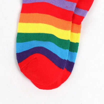 Women Fancy Rainbow Stripes Over Knee Long Socks Elbow Gloves Set Halloween Cosplay Costume Knitted Stretchhy Thigh High