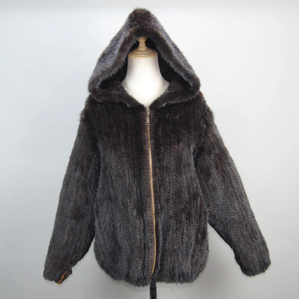 New Style Women Genuine Mink Fur Jacket Coat Winter Warm Fashion Casual Real Fur Coat Lady Warm Soft Knitted Mink Fur Outwear
