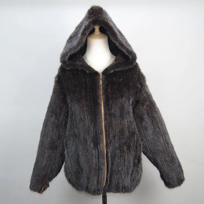 New Style Women Genuine Mink Fur Jacket Coat Winter Warm Fashion Casual Real Fur Coat Lady Warm Soft Knitted Mink Fur Outwear