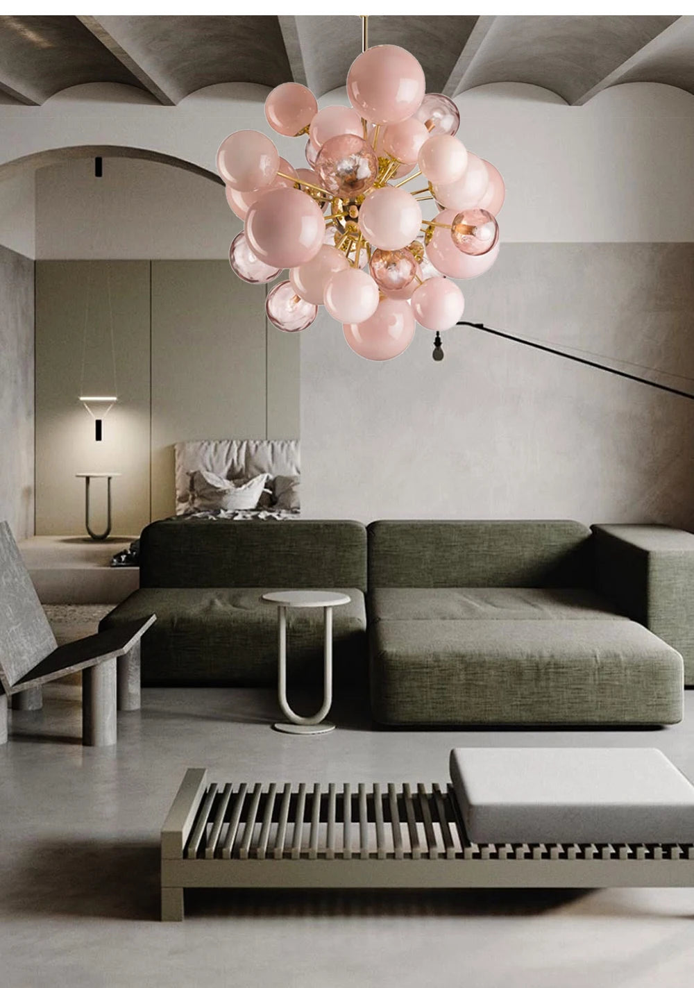Dreamy Pink Glass Bubble Pendant Lights LED Home Decor Ceiling Lamp Indoor Hanging Lighting Fixture for Living Room