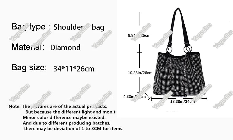 2024 Fashion Women Bling Diamonds Handbag Large Capacity PU Leather Big Totes Designer Female Chain Shoulder Bags Shopping Bags