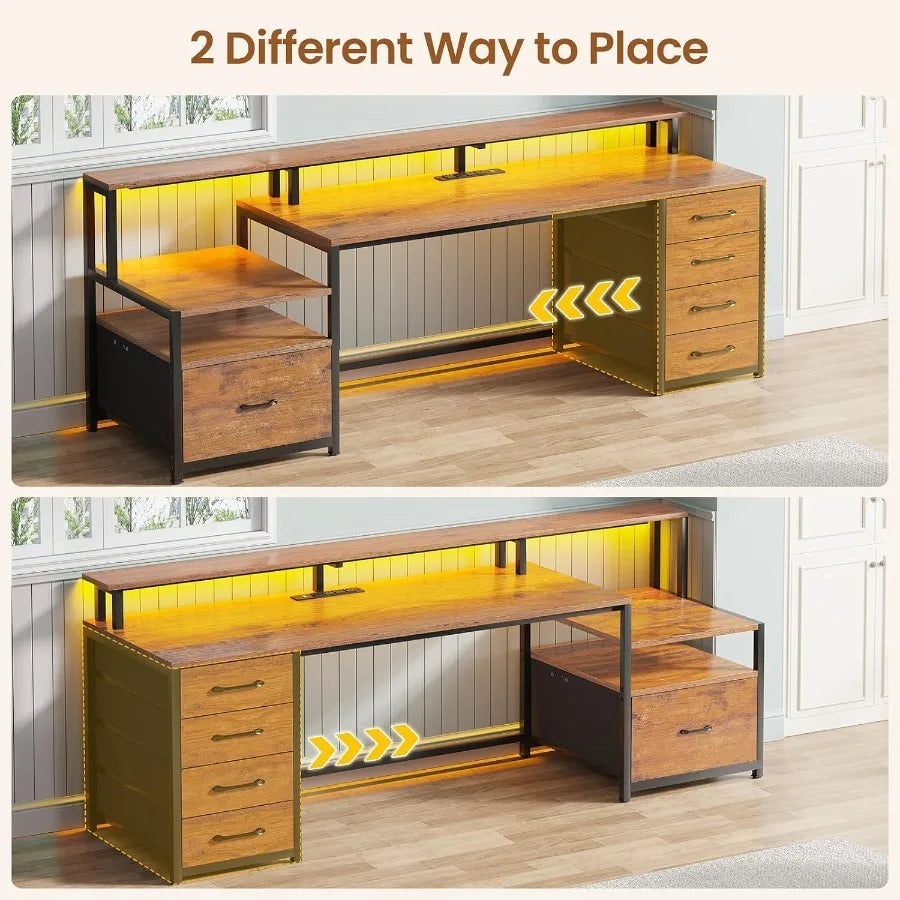66'' Computer Desk with 5 Drawer, Power Outlet for Home Office