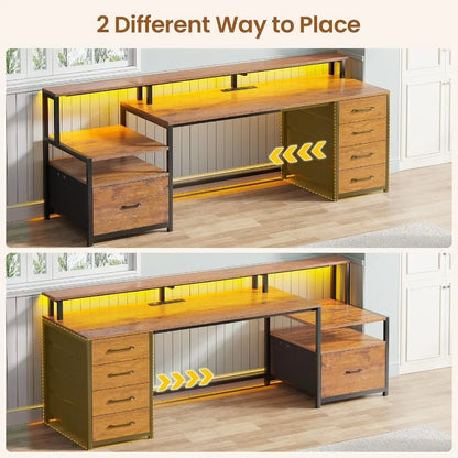 66'' Computer Desk with 5 Drawer, Power Outlet for Home Office
