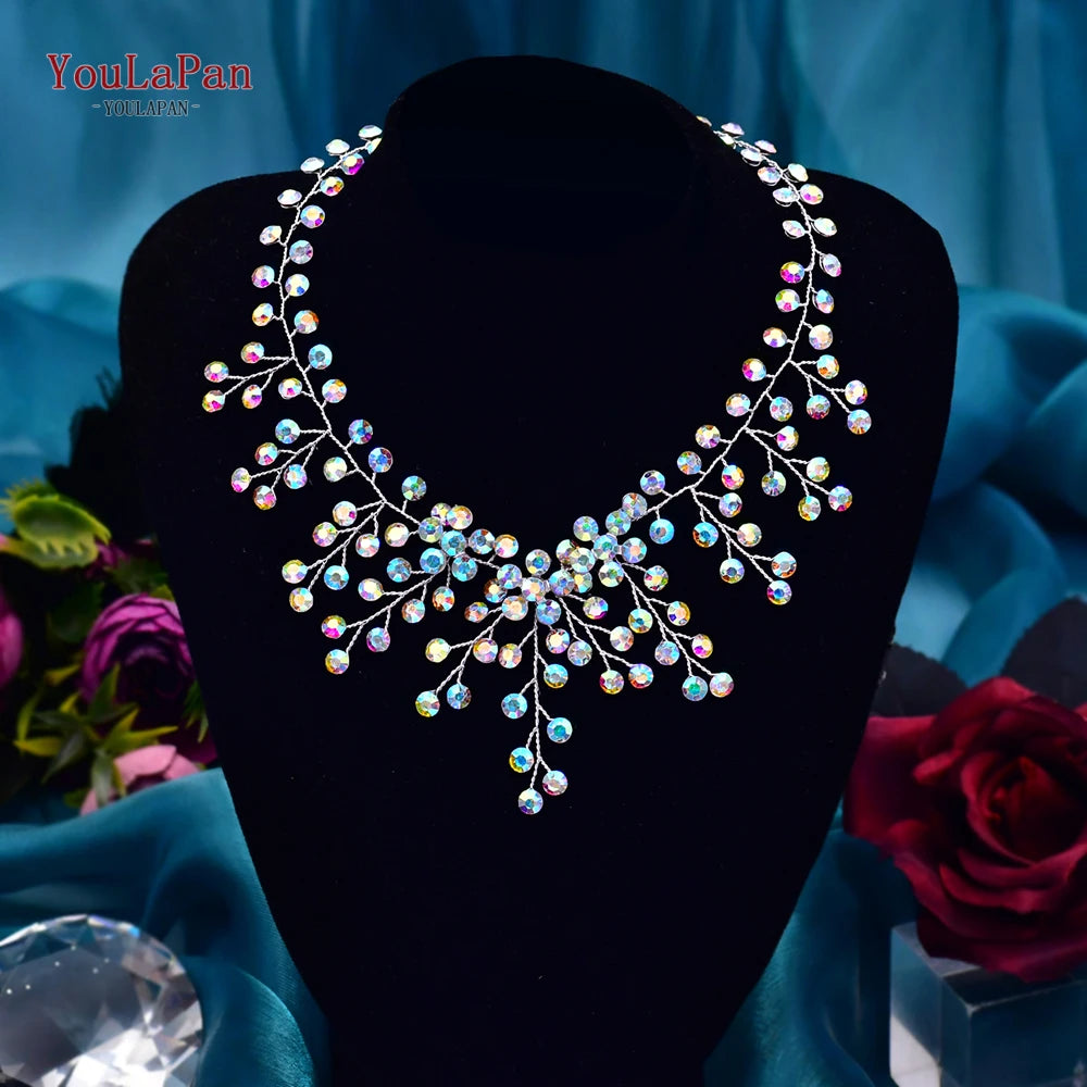 YouLaPan Shiny Crystal Bridal Necklace Ladies Women Collar Chain Choker Wedding Party Rhinestone Brides Accessories HN01