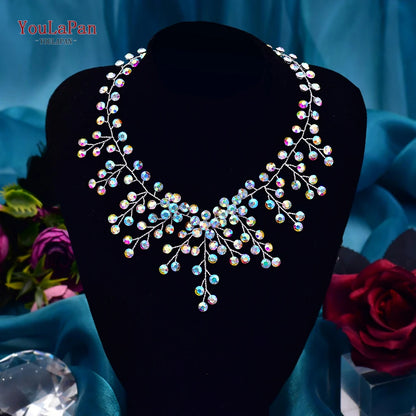 YouLaPan Shiny Crystal Bridal Necklace Ladies Women Collar Chain Choker Wedding Party Rhinestone Brides Accessories HN01
