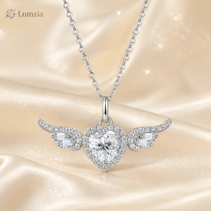 Angel Wings Heart Moissanite Pendant Necklace Baguette Cut S925 Sterling Silver D Color VVS1 GRA Certified Gift for Women