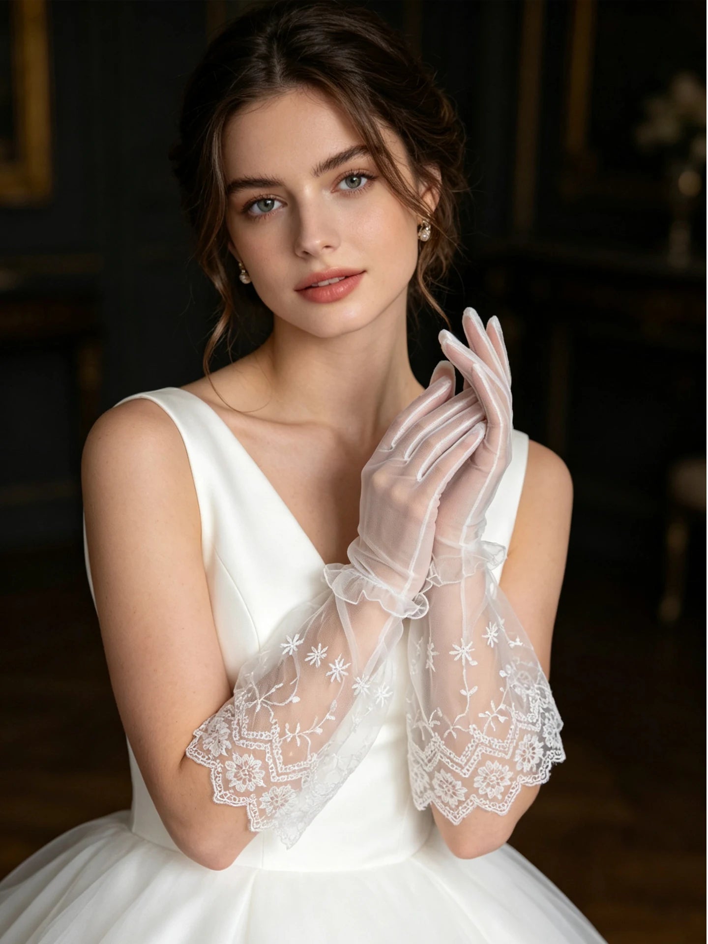 WG235 Ladies Vintage Lace Bridal Gloves White Elegant Photography Evening Wedding Dress Accessories