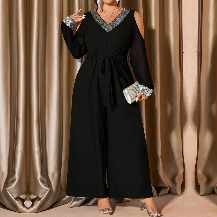 L-4XL Plus Size Women Clothes Jumpsuit Clothes Long Sleeve Urban Leisure Bodysuit New Wide Leg Jumpsuit Wholesale Dropshipping